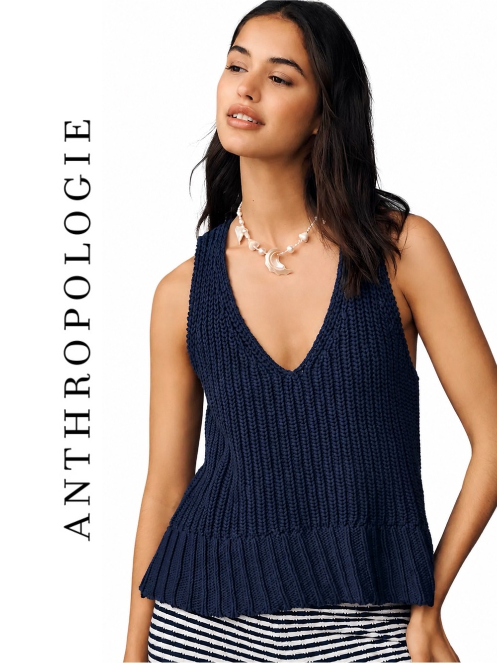 Anthropologie Pilcro V-Neck Ribbed Sweater Tank Top